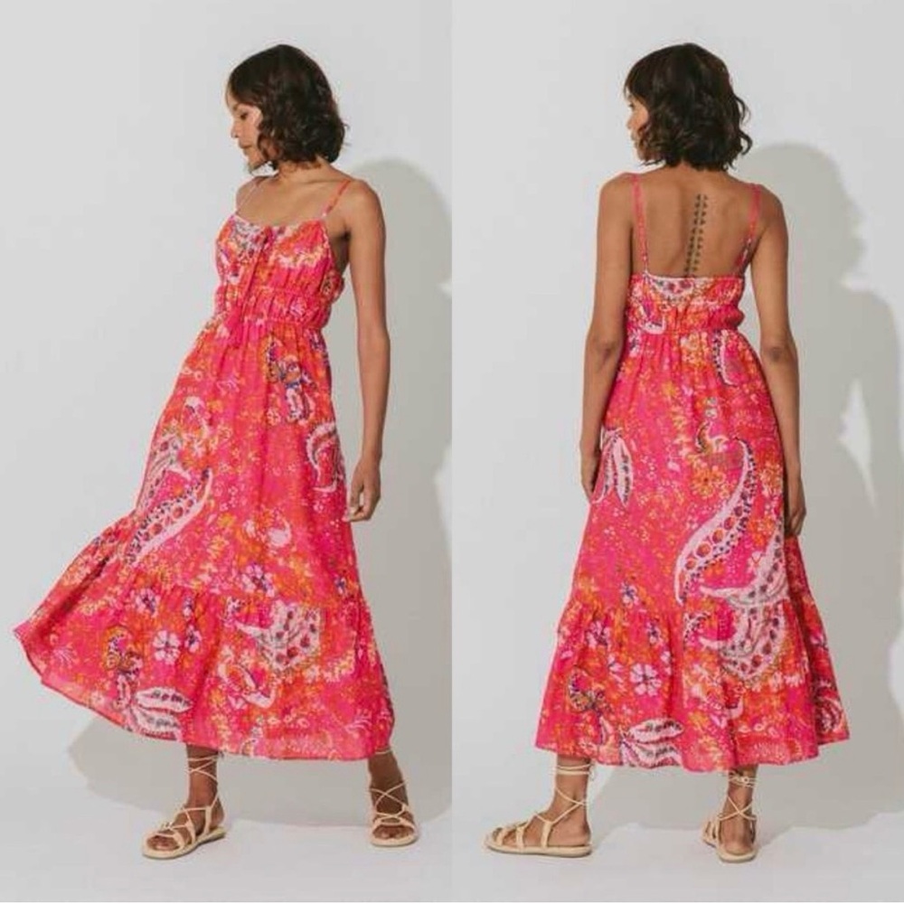 NWT Cleobella Monaco Midi Dress Hibiscus Sleeveless Pink Size Medium - Picture 1 of 8